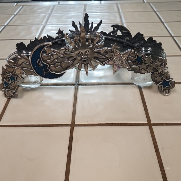 Spoontiques Vintage Pewter Celestial Sun & Moon Votive Candle Holder - Picture 2 of 7
